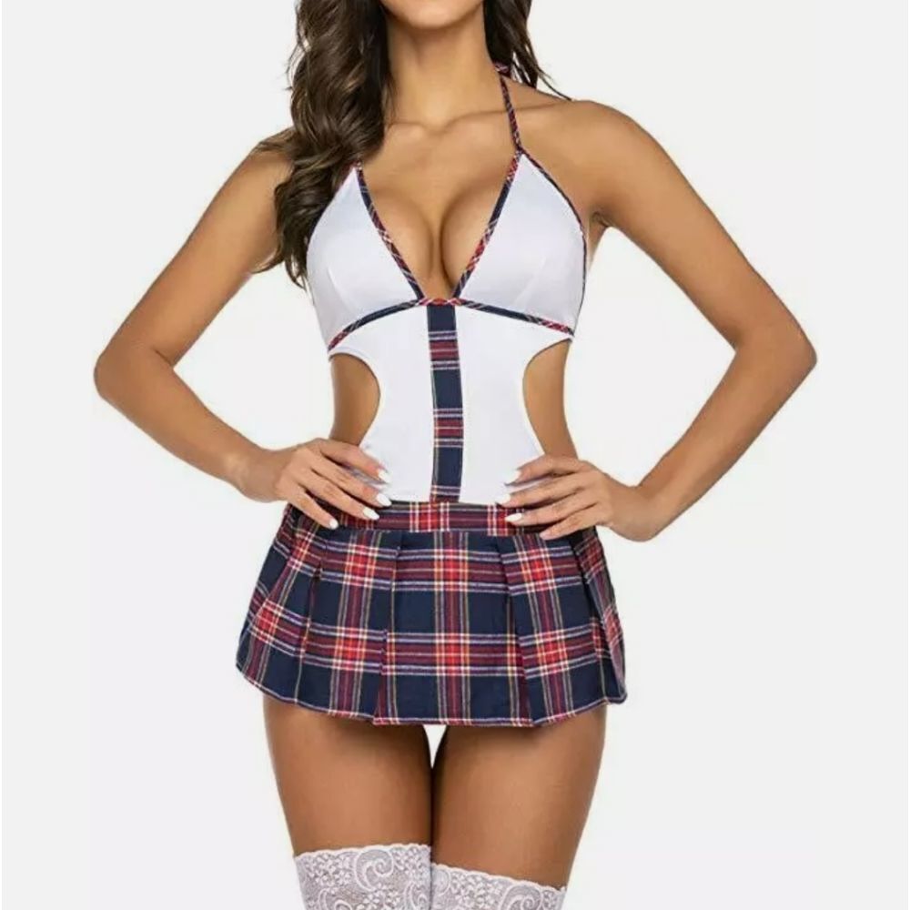 Cosplay Sexy Lingerie Schoolgirl Role Play Plaid O